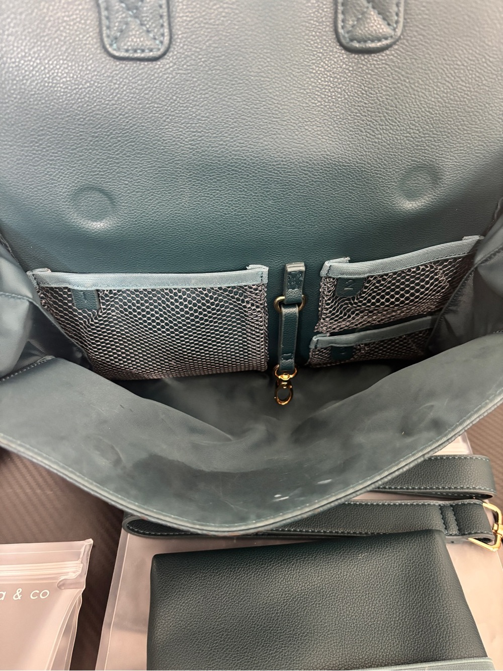 Ayla & Co Teal Vegan Leather Diaper Bag Backpack Set w/ Accessories - Picture 8 of 10